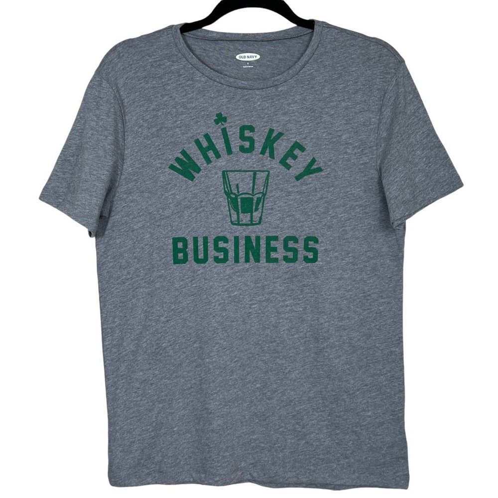 Old Navy Graphic ‘Whiskey‎ Business’ Tee Heather Gray Cotton Blend Men’s Small